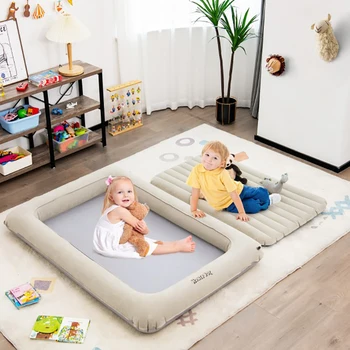 2-в-1 Универсальный надувной матрас для путешествий для малышей, комплект надувных матрасов с электрическим насосом, детская кровать, мебель для спальни Изображение