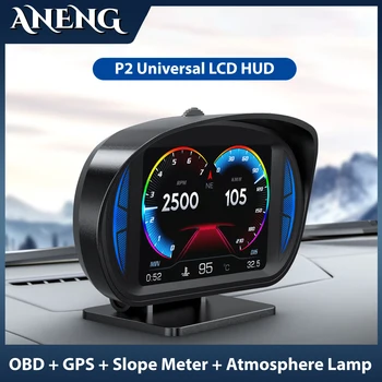 OBD2 GPS Универсальный автомобильный HUD Умный цифровой спидометр, измеритель наклона, Компас, Сигнализация о превышении скорости, датчик оборотов, дисплей на головке Изображение