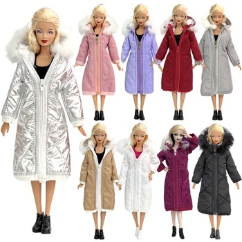 Модное платье с капюшоном, 1 шт., Зимняя куртка, Хлопковое пальто для куклы Барби, Парка, одежда, наряд для куклы 1/6 BJD, Аксессуары для куклы JJ Изображение