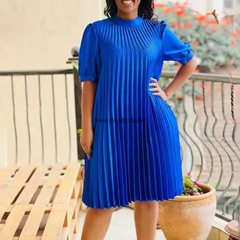 2023 Летнее Модное Стильное Африканское Женское Платье с Круглым вырезом и коротким рукавом, Белое Красное Платье из полиэстера длиной до колена, S-3XL, Африканские платья для Женщин Изображение