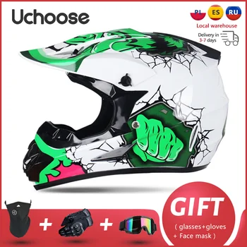 Профессиональный мотоциклетный шлем, новый вездеходный двигатель, для скоростного спуска, комплект из 3 предметов, бесплатно, подходит для детей Изображение