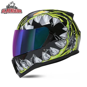 Blacklion Высококачественный Мотоциклетный шлем с полным лицом, Персонализированный Профессиональный Шлем для мотокросса, Защитный Шлем с двумя линзами Casco DOT Изображение