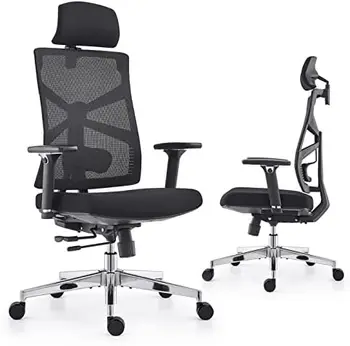 Офисное кресло с Адаптивной спинкой, Компьютерное кресло с высокой Спинкой и подлокотниками 4D, Регулируемой Глубиной сиденья, поясничной поддержкой и 2 Изображение