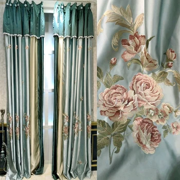 Легкая роскошная американская европейская идиллическая точная шелковая штора с вышивкой, гостиная, спальня, вышитый оконный экран Изображение
