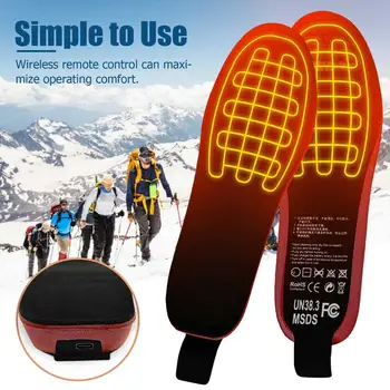 Термостат электрического нагрева Подошвы Подставка для ног с дистанционным управлением Зарядка USB Стелька для подогрева ног Лыжная Велосипедная Стелька для защиты от холода Изображение