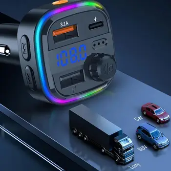 Автомобильный Bluetooth 5,0 FM-передатчик Аудиоадаптер USB Автомобильный Беспроводной Быстрый Комплект динамиков 3.1A MP3-плеер громкой связи Зарядное устройство X0B5 Изображение
