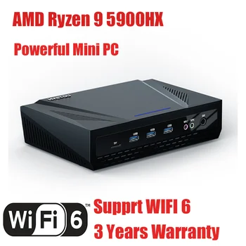 Hystou Мощный Мини-ПК WIFI6 AMD Ryzen 9 5900HX R9 R7 R5 NVME SSD Настольный Компьютер VESA Win10 Linux Игровой Windows 11 2 * DDR4 Изображение