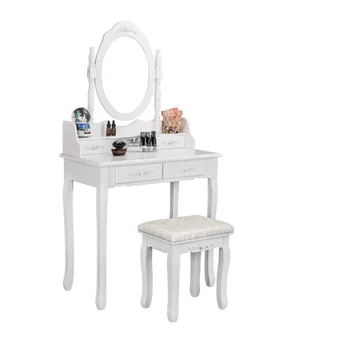 Рекламная современная мебель, деревянный туалетный столик с овальным зеркалом для макияжа и туалетным столиком с 4 выдвижными ящиками Изображение