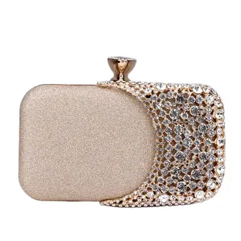 Золотая сумка для вечеринки с бриллиантами, женская сумка для банкета в стиле Ретро, Универсальная сумка для банкета, сумка через плечо с металлической цепочкой Изображение