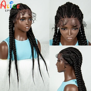 Синтетические кружевные парики без узлов, плетеные в коробке, полностью ручной работы, легкий Плетеный Парик с детскими волосами для чернокожих женщин Изображение