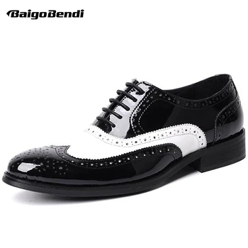 Классические Мужские черно-белые туфли с перфорацией типа 
