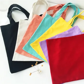 Однотонная пустая холщовая сумка через плечо для женщин, оптовая продажа, многоразовая сумка для покупок, пустые женские сумки, многоразовая продуктовая сумка Изображение