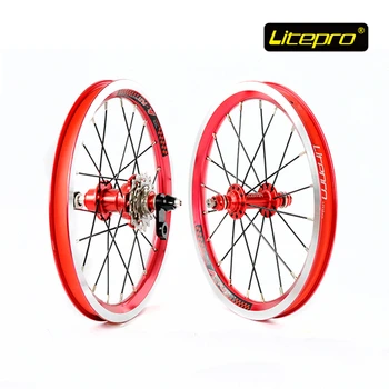 Комплект складных велосипедных колес Litepro 14 дюймов 16-20 H с 4 подшипниковыми ступицами Профессиональный ремонт велосипедов  Изображение