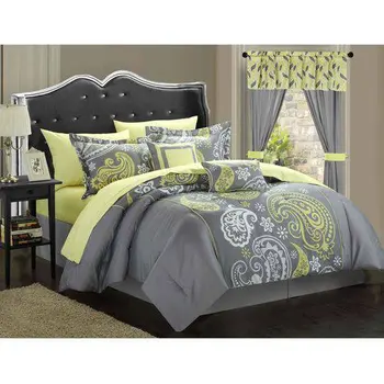 Комплект двухцветного Реверсивного одеяла Olinda из 20 предметов с узором Пейсли, , Серый Изображение