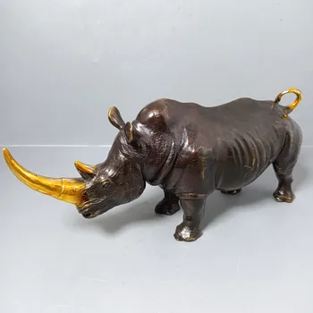 Выполненные в стиле ретро, латунь, позолоченный биомиметический носорог, декоративные украшения Изображение