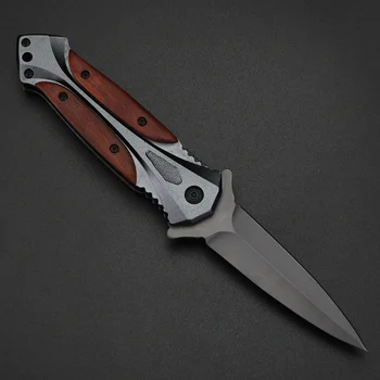 Складной нож с деревянной ручкой, открытый карманный нож, кемпинг, EDC, охотничий нож, многофункциональный нож высокой твердости Изображение