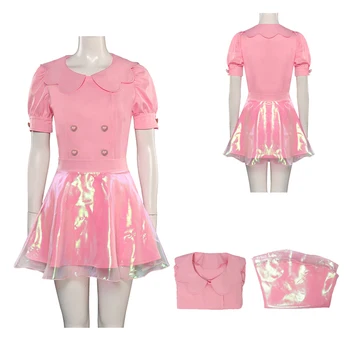 Марго Косплей Костюм Барбье, Женское платье, наряды, Милая розовая футболка, юбка для взрослой девушки, Маскировочный костюм для вечеринки на Хэллоуин для роли Изображение