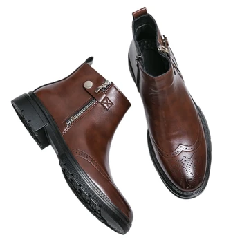 Новые коричневые мужские ботильоны на молнии, мужские ботинки в деловом стиле из искусственной кожи, Бесплатная доставка, Размер 38-46 Botas Masculinas Изображение