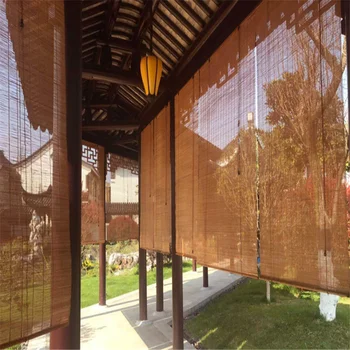 водонепроницаемые лакированные бамбуковые рулонные шторы, затемняющие балконные бамбуковые шторы, бамбуковые шторы, павильон, гостиница, бамбуковые шторы Изображение