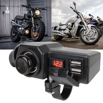 3.4 A Быстрая зарядка 3,0, 10-24 В, зарядное устройство для мотоцикла, переключатель включения/выключения, цифровой измеритель напряжения, двойная USB-розетка с прикуривателем Изображение