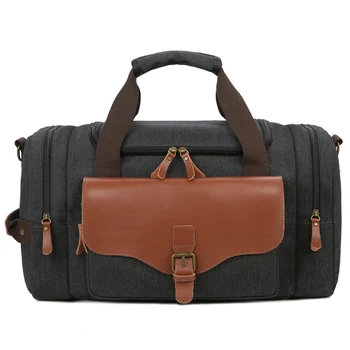 Мужские Холщовые Многофункциональные кожаные сумки Большой емкости, Ручная кладь, сумка-тоут, Универсальная дорожная сумка, сумка для путешествий, Мужская сумка для путешествий Изображение