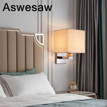 Новый креативный настенный светильник из американской ткани со светодиодной подсветкой для спальни в североевропейском и американском стиле, гостиничный настенный светильник из китайской ткани, прикроватная лампа Изображение