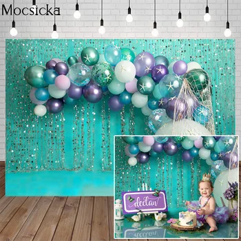 Фиолетовый Воздушный шар с кисточками, Зеленый фон для Дня Рождения, Душа новорожденного, Детский портрет, фоновая фотография, фотостудия Cake Smash Изображение