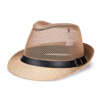 Летняя Льняная Дышащая шляпа от солнца, Джазовая шляпа, Маленькая шляпа, Уличная шляпа От солнца, Мужской кожаный ремень, Фетровая кепка Hawkins, Западная ковбойская шляпа Изображение