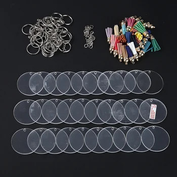 90 Шт. Акриловые Прозрачные круглые диски, Заготовки, Брелок с кисточками, набор для поделок Изображение