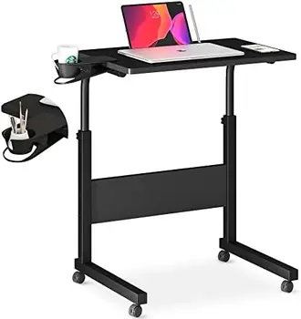 Стол с регулируемой высотой, Письменный стол с подстаканником, Портативный стол для ноутбука, Передвижной письменный стол, Маленький компьютерный стол, Прикроватная тумбочка Изображение