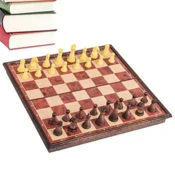 Деревянная шахматная доска Деревянный шахматный набор для детской игры в шахматы Обучающая и портативная шахматная доска для веселых игр начинающих и детских игрушек Изображение
