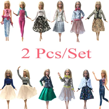 NK 2 шт./шт. Модное кукольное платье-близнецы, повседневная одежда, юбка, одежда для куклы Барби, аксессуары, детская игрушка JJ 5X Изображение