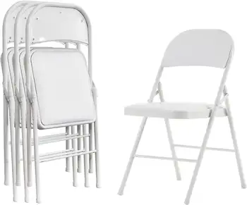 Металлический складной стул с виниловой обивкой Vebreda премиум-класса, 4 упаковки, белый пляжный стул, уличный стул, походный стул Изображение