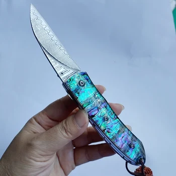 Складной Нож с острым лезвием из дамасской стали, изысканная ручка в виде ракушки, походный нож для самообороны, EDC инструмент Изображение
