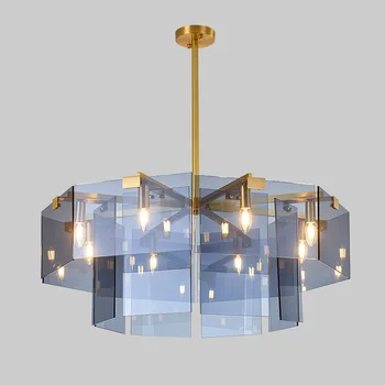 Роскошная светодиодная люстра в стиле постмодерн, подвесной светильник из синего стекла, скандинавские светильники для гостиной, ресторана, спальни Изображение
