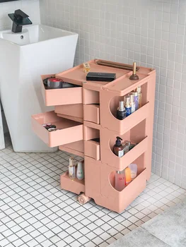 Креативный Трехэтажный Прикроватный столик Nordic Furniture Ins С Подвижными шкафчиками, Вращающимися Шкафчиками для хранения, Выдвижными ящиками для тумбочек Изображение