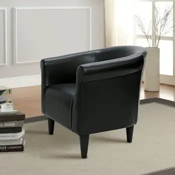 Акцентное кресло-ковш из искусственной кожи, черный Изображение