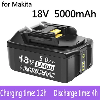 100% Оригинальная Аккумуляторная Батарея Makita 18V 5000mAh для Электроинструментов со светодиодной литий-ионной Заменой LXT BL1860B BL1860 BL1850 Изображение