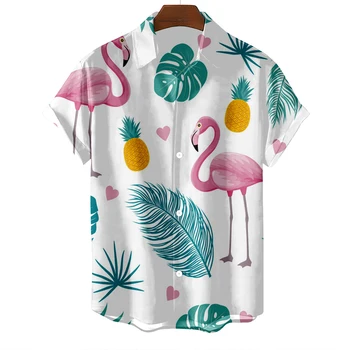 Гавайская пляжная рубашка Мужская Супер большого размера с коротким рукавом, 3D Печать, Свежий стиль, аниме, Птичий узор, Dazn, Мужская пляжная повседневная мода Изображение