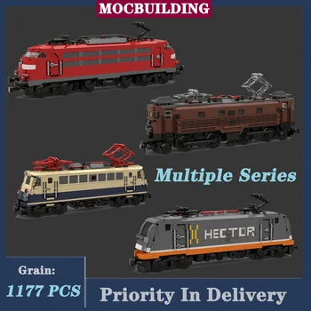 MOC City грузовой железнодорожный поезд, набор красных локомотивов, модель строительного блока, сборка транспортных средств, коллекция игрушек, подарки Изображение