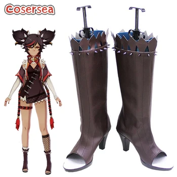 Cosersea Game Genshin Impact Xinyan / Обувь для косплея, женские или мужские ботинки коричневого цвета на высоком каблуке, женские босоножки на Хэллоуин Изображение