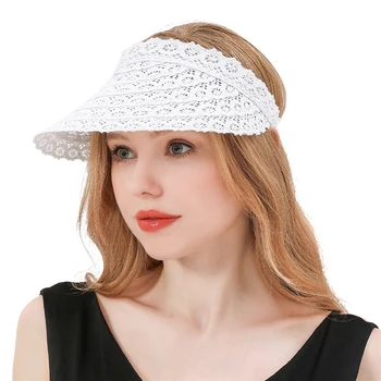 Женская кружевная шляпа От солнца, Свободные Пляжные шляпы, Пляжная шляпа с защитой от ультрафиолета, Летняя шляпа, Женская Регулируемая Кружевная шляпа, Мода 2021 Изображение