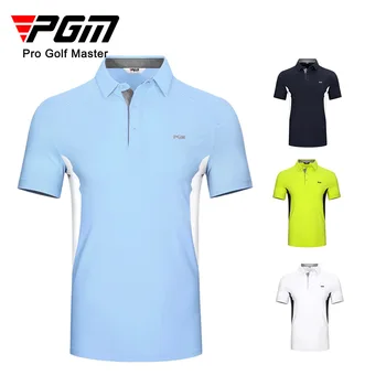 Мужские футболки для гольфа PGM, Летние быстросохнущие дышащие мужские спортивные рубашки с принтом в полоску и коротким рукавом YF399 Изображение