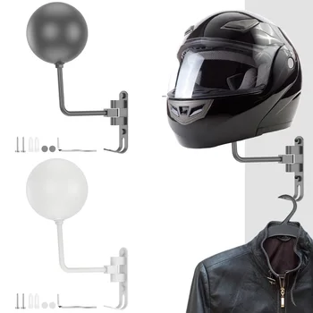Стойка для мотоциклетных шлемов, настенное крепление, держатель для шлемов, ключи на 180 градусов, вешалка для куртки, крючки, держатель для пальто для мотоциклетных шлемов Изображение
