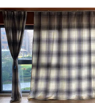 Высококачественные плотные затемненные шторы с решеткой для гостиной, кухни, спальни, шторы на окна, Классические шторы в клетку в полоску Изображение