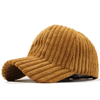 Простая вельветовая зимняя бейсболка для девочек, женские облегающие шапки-кепки Gorra Trucker, женская теплая бейсболка Snapback Изображение