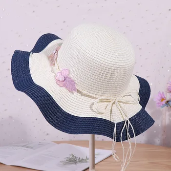 2022 цветочный бант из ленты кепка пляжная соломенная шляпа летнее солнце шляпы зонт шляпа для женщин мода соломенная шляпа УФ проезд Рыбацкая шапка Изображение