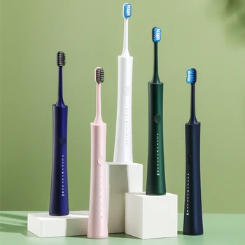 Звуковая электрическая зубная щетка для взрослых с таймером, водонепроницаемая IPX7, 6 режимов USB-зарядное устройство, перезаряжаемые зубные щетки, набор сменных головок Изображение