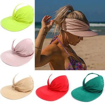 Женская летняя шляпа, женский солнцезащитный козырек, Анти-ультрафиолет, Эластичный полый цилиндр, Повседневные кепки, Пляжная шляпа Gorras, уличная быстросохнущая Изображение