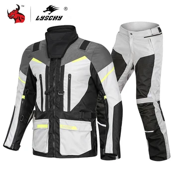 Мотоциклетная куртка, брюки, костюм, осень-зима, водонепроницаемая, защищенная от холода, для езды на мотоцикле, мото куртка, туристическое защитное снаряжение CE Изображение